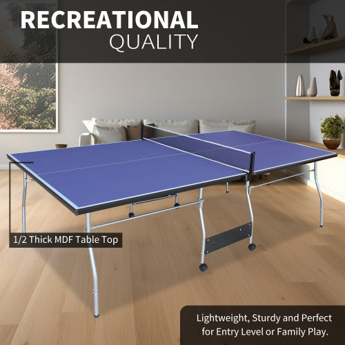 8FT Foldable Mid-Size Table Tennis Table Set – Portable Indoor Ping Pong Table with Net, Paddles & Balls