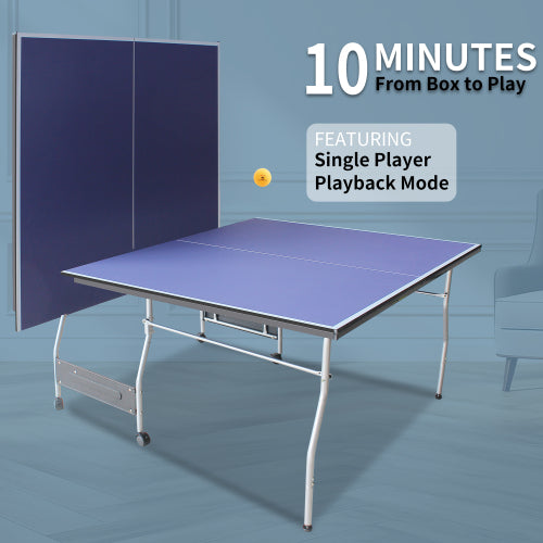 8FT Foldable Mid-Size Table Tennis Table Set – Portable Indoor Ping Pong Table with Net, Paddles & Balls